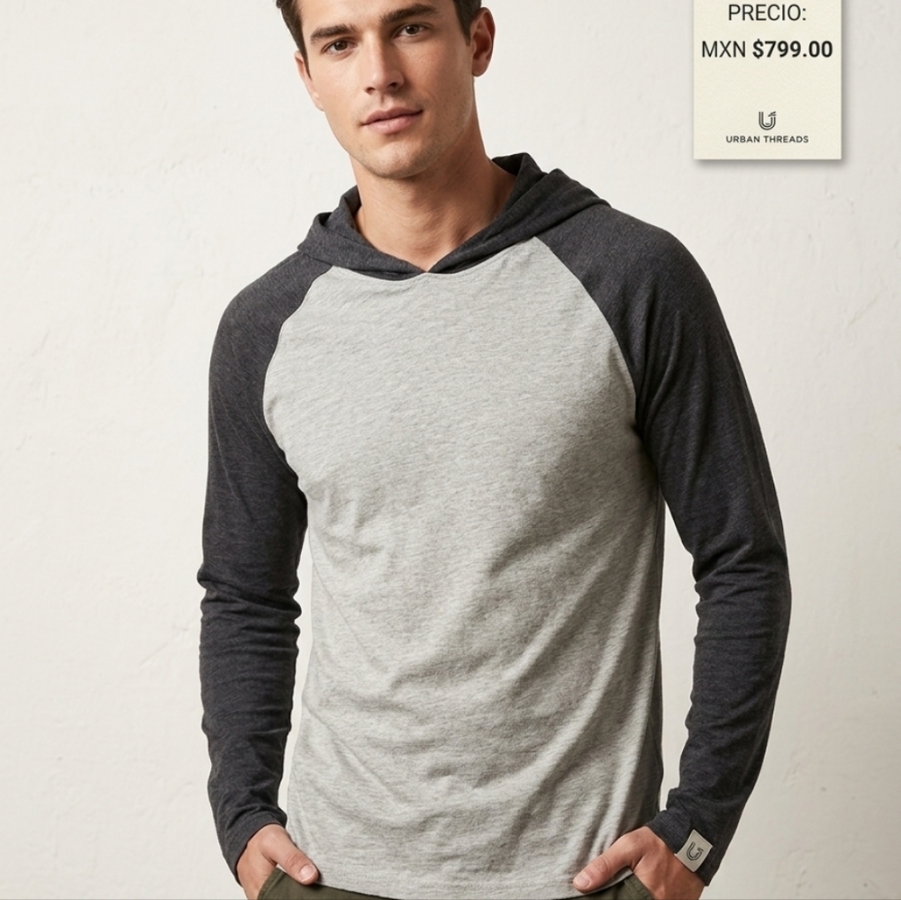 Men's Two-Tone V-Neck Hooded Sweater - Gray/Charcoal, See Photo  And Cond